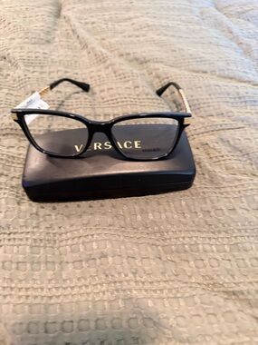 Versace Black Women's Eyeglass Frames with Gold Temple Accents